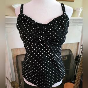 Lands' End Black and White Ruched Bustier Swimsuit Top